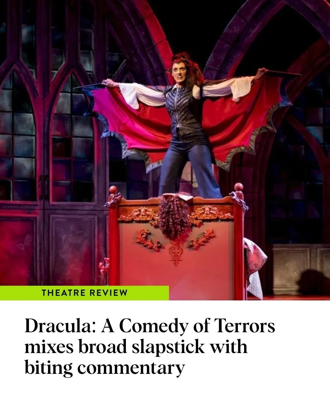 Gender-bending Arts Club production of Gordon Greenberg and Steve Rosen&rsquo;s gothic comedy includes plenty of absurd humour and one perfectly cast vampire. 

Head to Stir to read the theatre review. 

__
#vancouver #theatre #dracula #musical #vanc