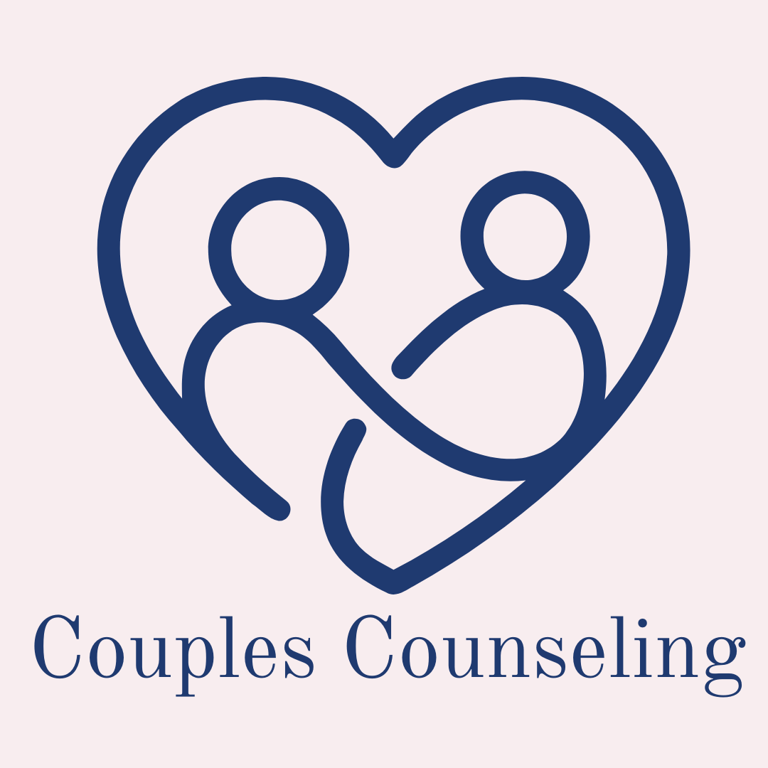 A heart with two stick people with the words couples counseling underneath