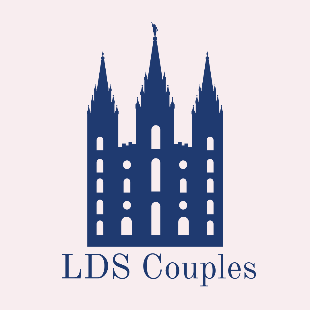 An outline of the salt Lake LDS temple, with the words, LDS couples underneath