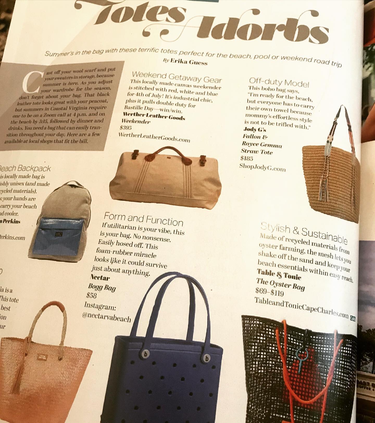 We agree with @coastalvamag that our oyster bag is TOTES ADORBS !! The most perfect beach bag for all your summer needs #tableandtonic #coastalvirginia #magazine #oyster #capecharles #beachbag