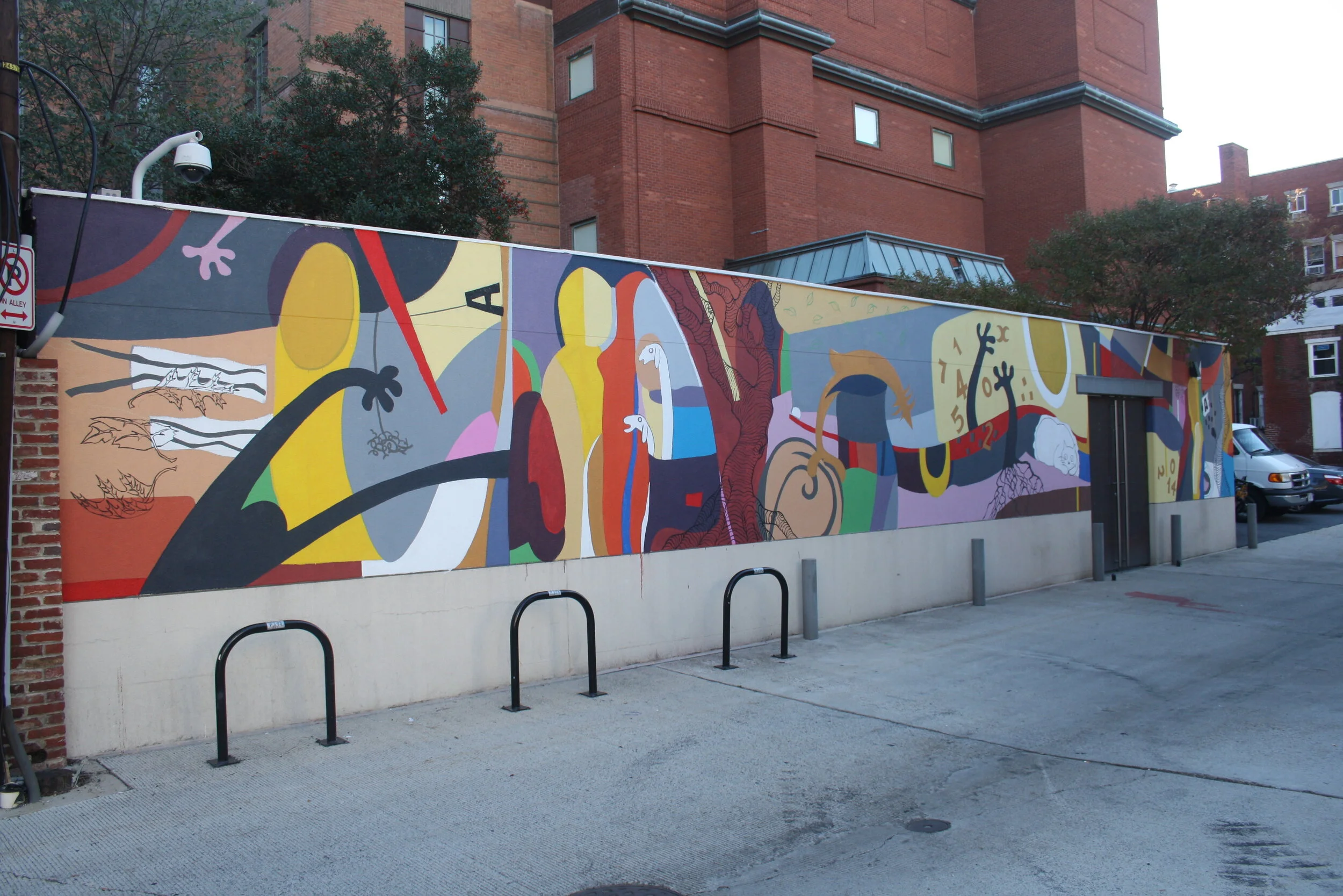 Mural created with Senegalese artists Muhsana Ali, Fodé Camara, Viyé Diba, and Piniang "Diocco / Contact" - The Phillips Collection (2014)