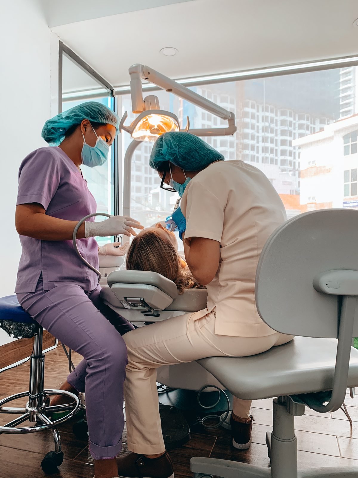 Claire at the dentist while travelling