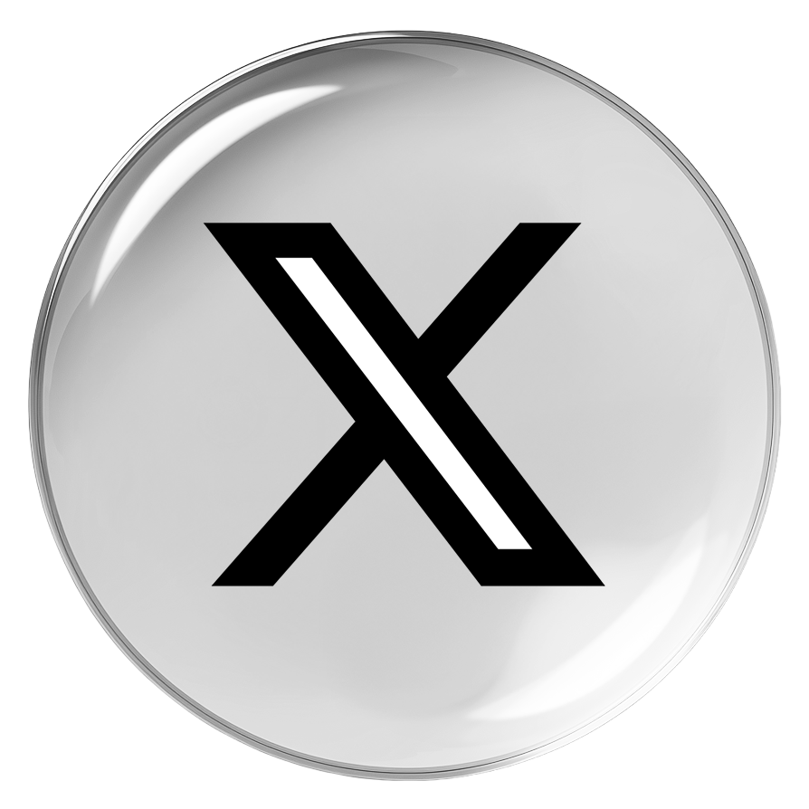 Silver circle button with a black 'X' symbol in the center.
