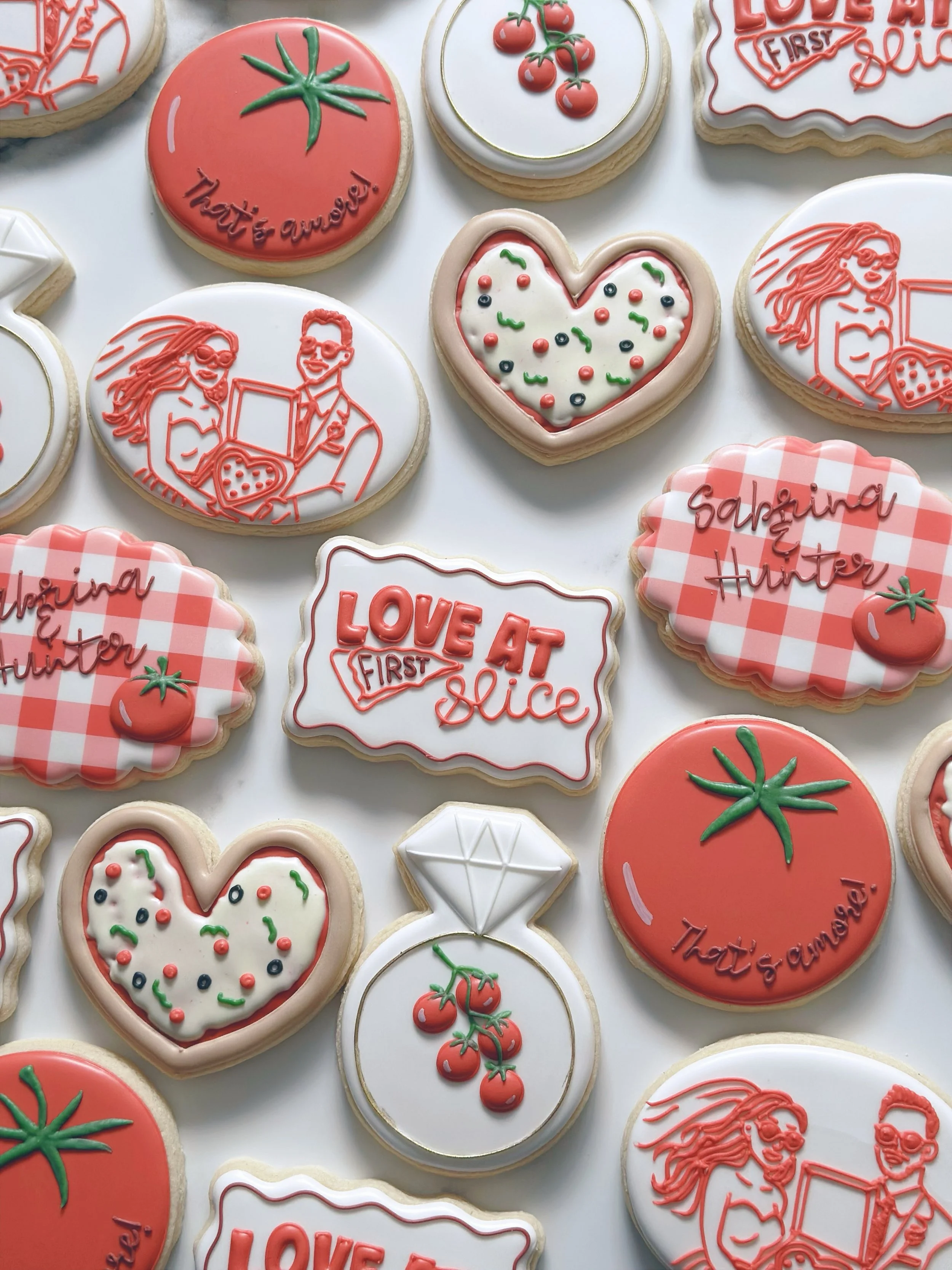 Love at first slice ❤️🍕🍅

#loveatfirstslicecookies #engagementcookies #pizzacookies #bridalshowercookies #decoratedcookies