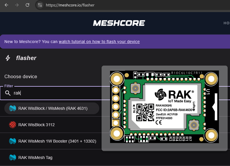 Meshcore flasher screenshot