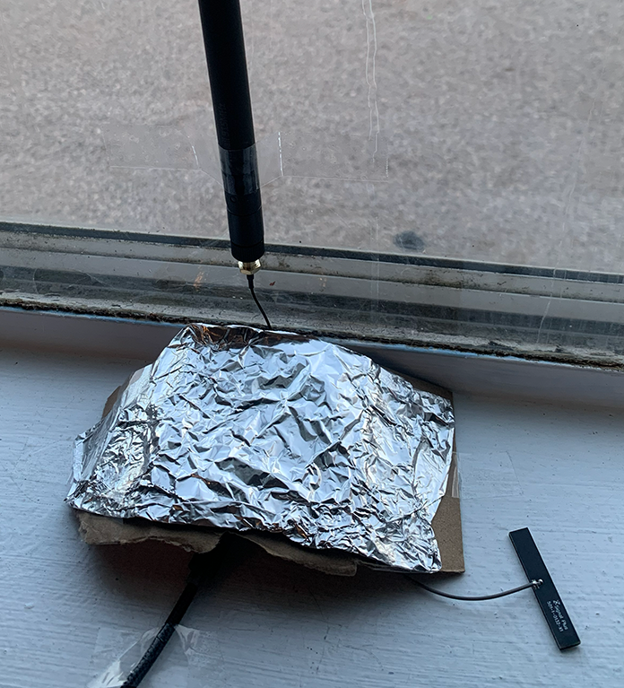 tin foil enclosure for mesh node in window