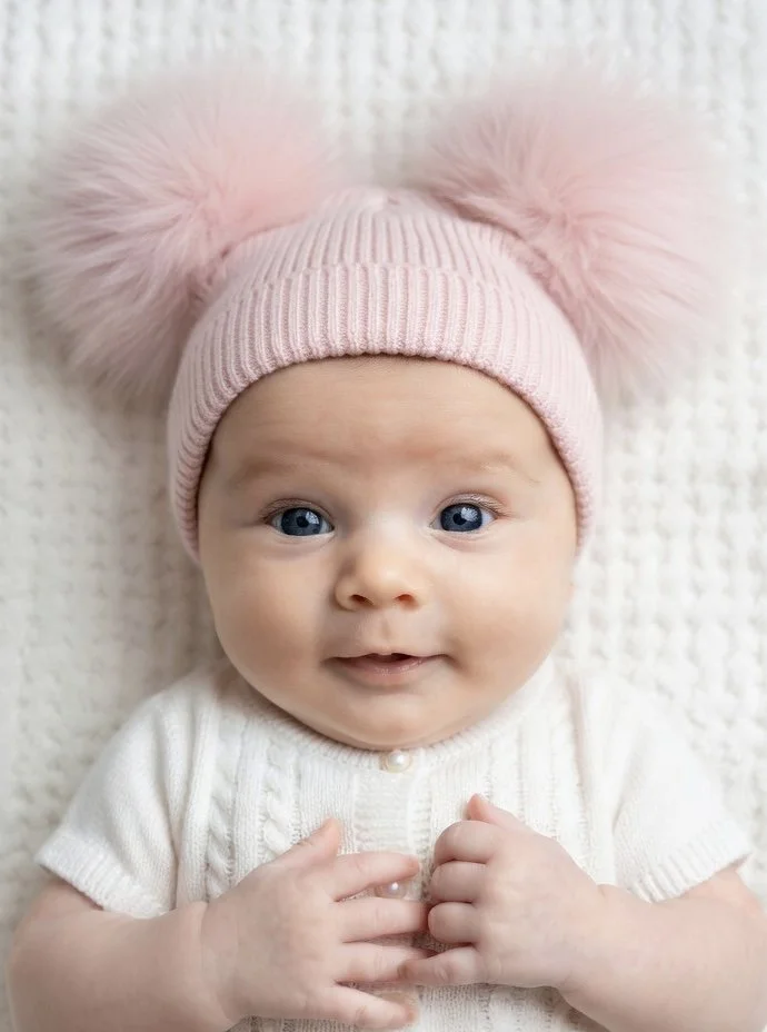 Ribbed Double Pom Pom Hat - Pink
