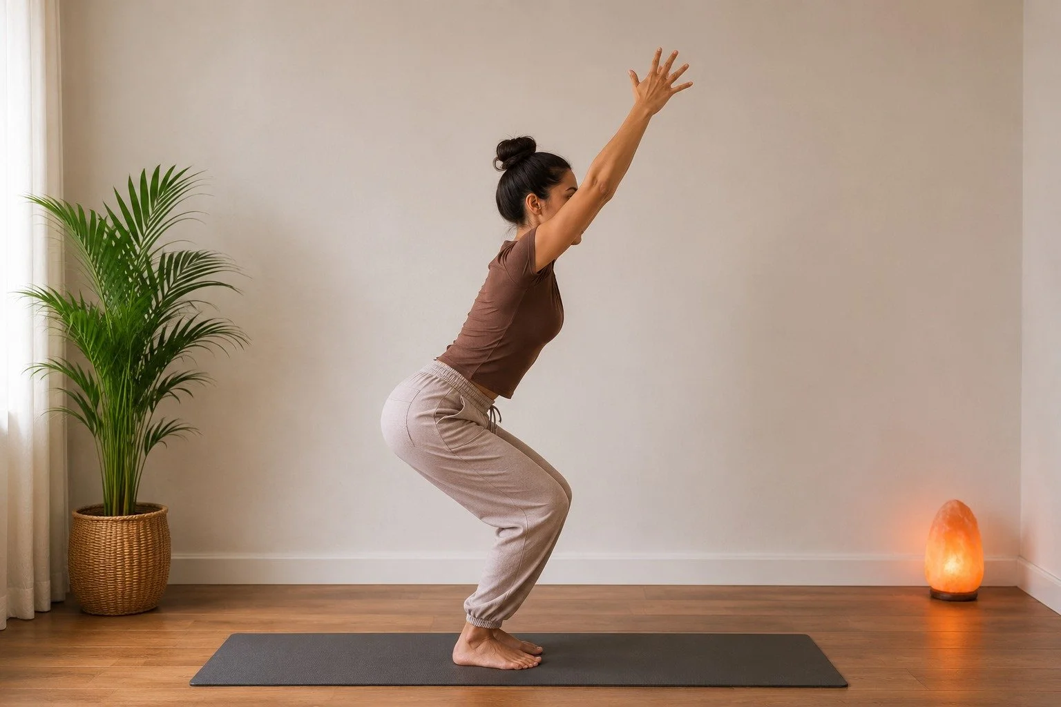 Girl does chair pose to reduce kapha