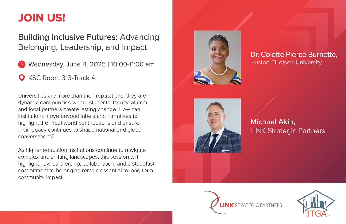Next week #TeamLINK will be at @kentstate for @itga_org&rsquo;s 2025 International Town Gown Association Conference! We hope you&rsquo;ll join us for our first of three panels, Building Inclusive Futures: Advancing Belonging, Leadership, and Impact! 