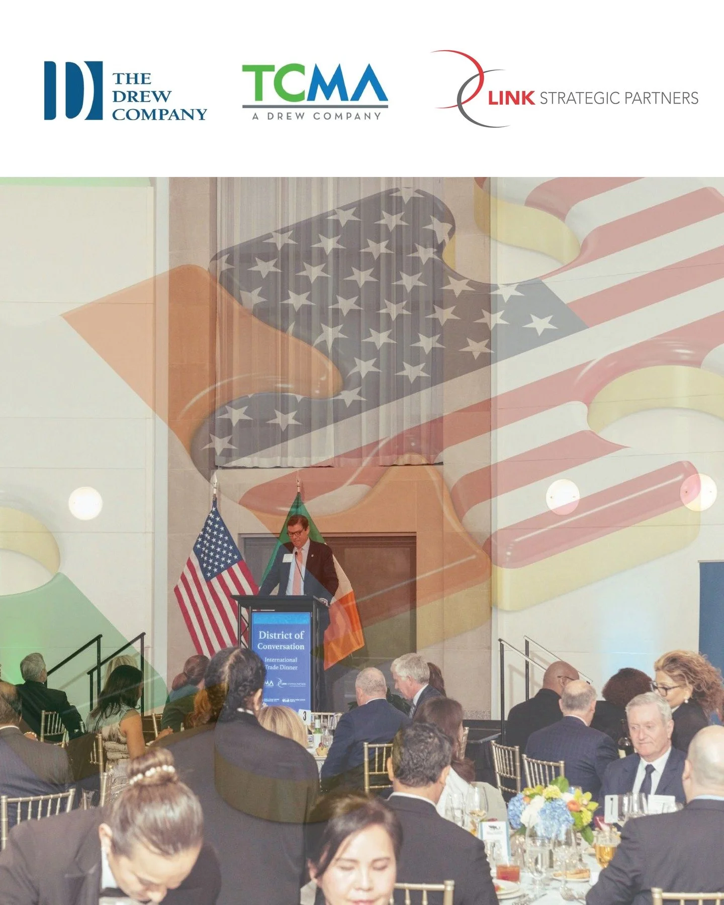@linkstrategic and TCMA for @reaganitcdc and in partnership with Nina Albert, @dmped, had the honor of hosting the dynamic District of Conversation International Trade Dinner. Together, we welcomed more than 130 leaders from across the District, the 