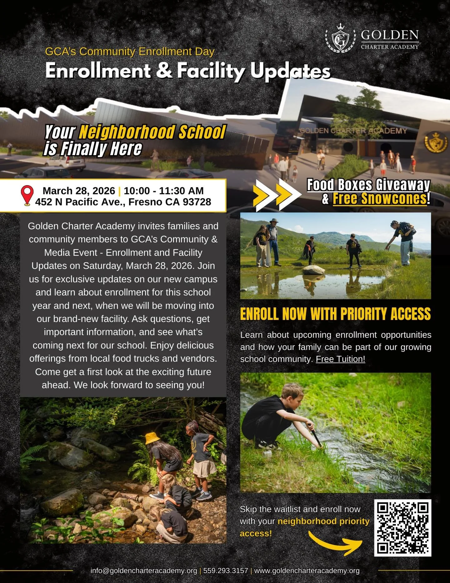 GCA Community Enrollment Day is almost here!!

Join us on March 28 from 10:00 AM to 11:30 AM for exclusive updates on our new facility and priority enrollment opportunities for your family.

Come connect with our team, get your questions answered, an