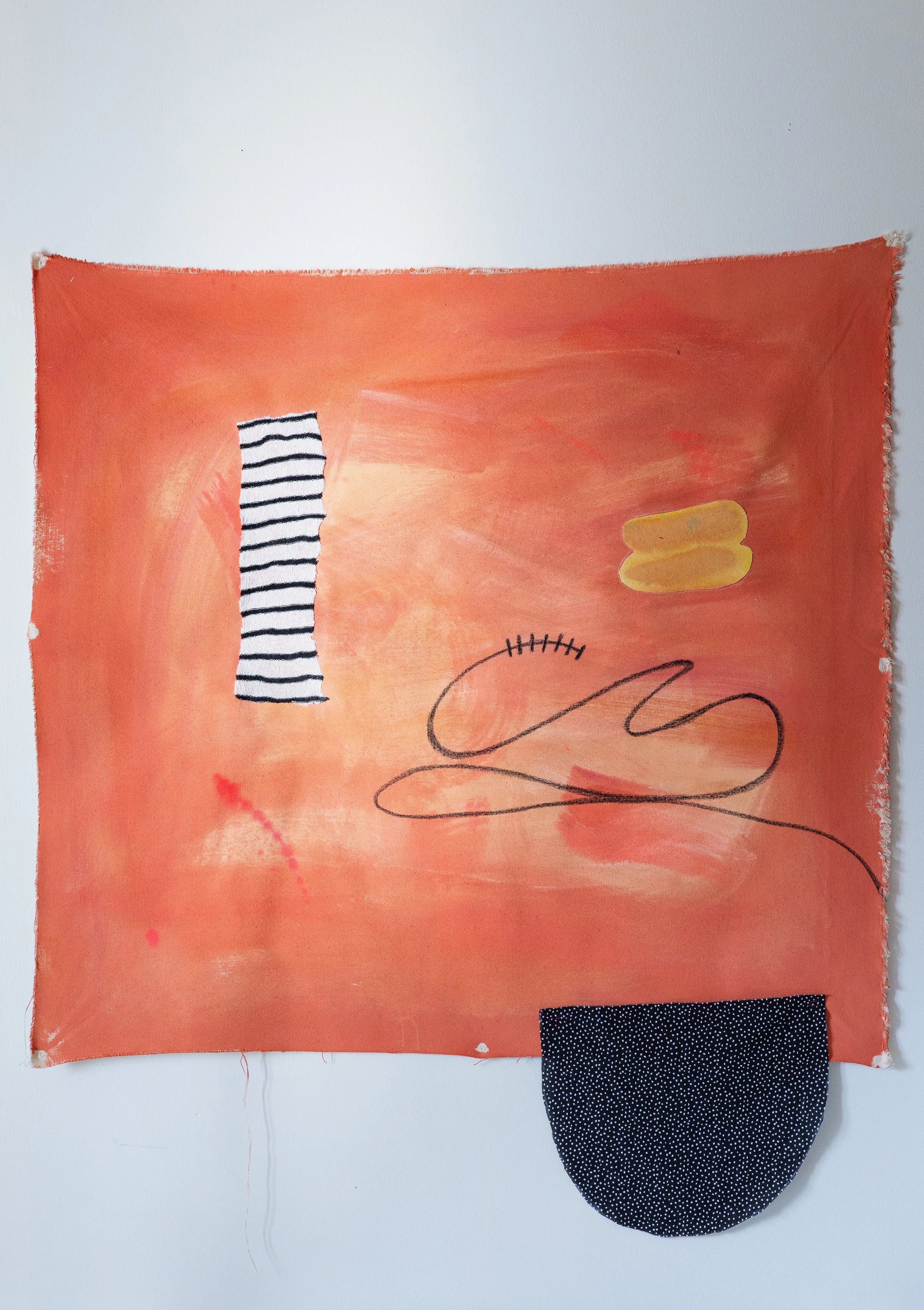 "Chop It Down", Canvas, fabric, acrylic and wax pastel, 40 x 35", 2025