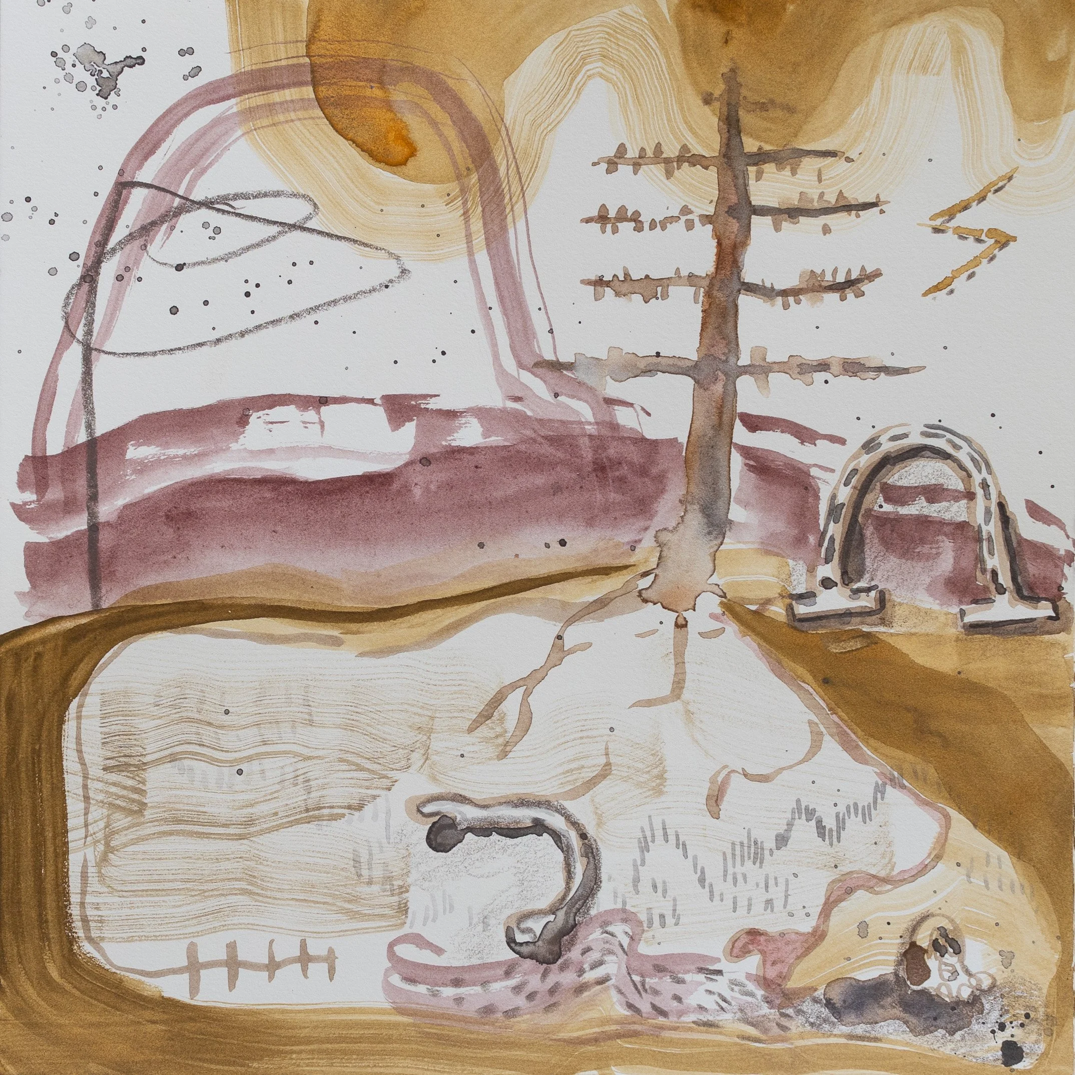 "Flashed Before Me", water color & pencil on paper, 8x8", 2025