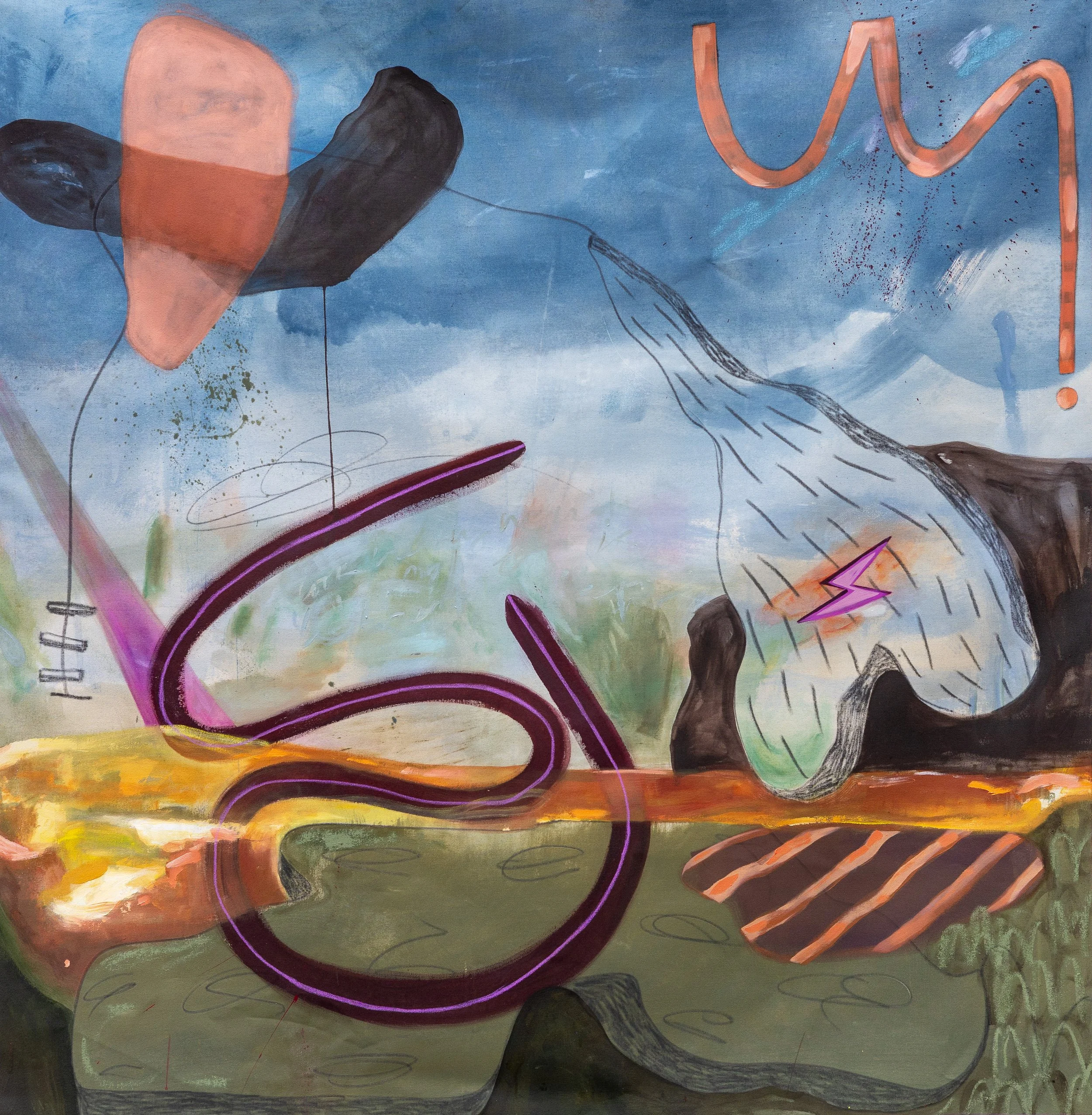 unstretched, acrylic, graphite, colored pencil on raw canvas around 62" x62", 2026
