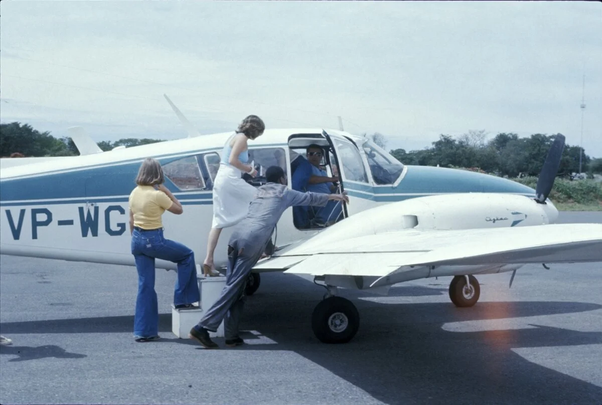 Karen and Rhona getting on the plane for an arial view of the Falls