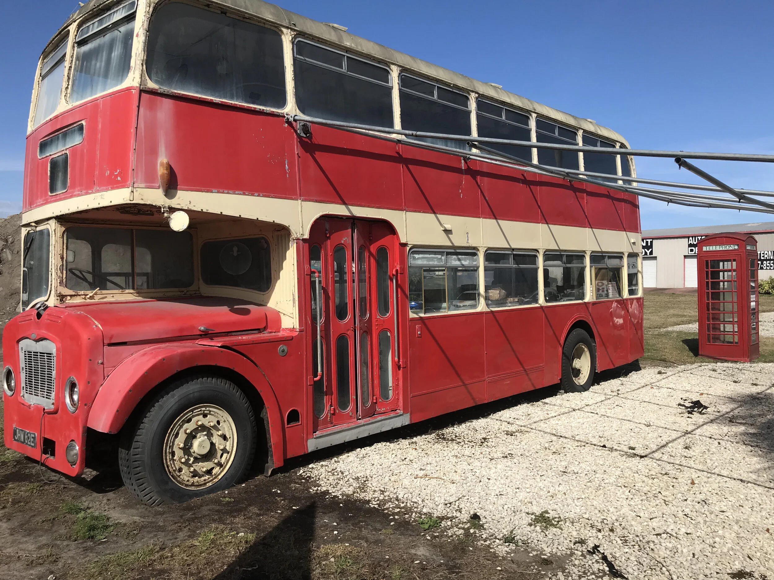 Just south of downtown there is this old double decker London bus and a British telephone box! Not sure if they are still there!