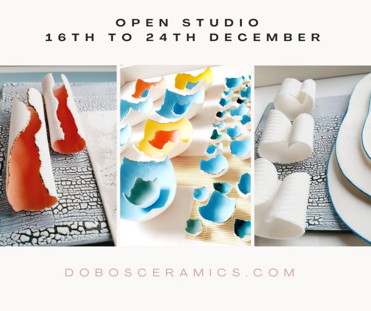 Open Studio Invitation 
We&rsquo;re opening the doors to our studio in Knocknacarra, Galway, from 16&ndash;24 December and would love to welcome you in! Come explore our work, see pieces up close, and get a feel for what we&rsquo;ve been creating.
📅