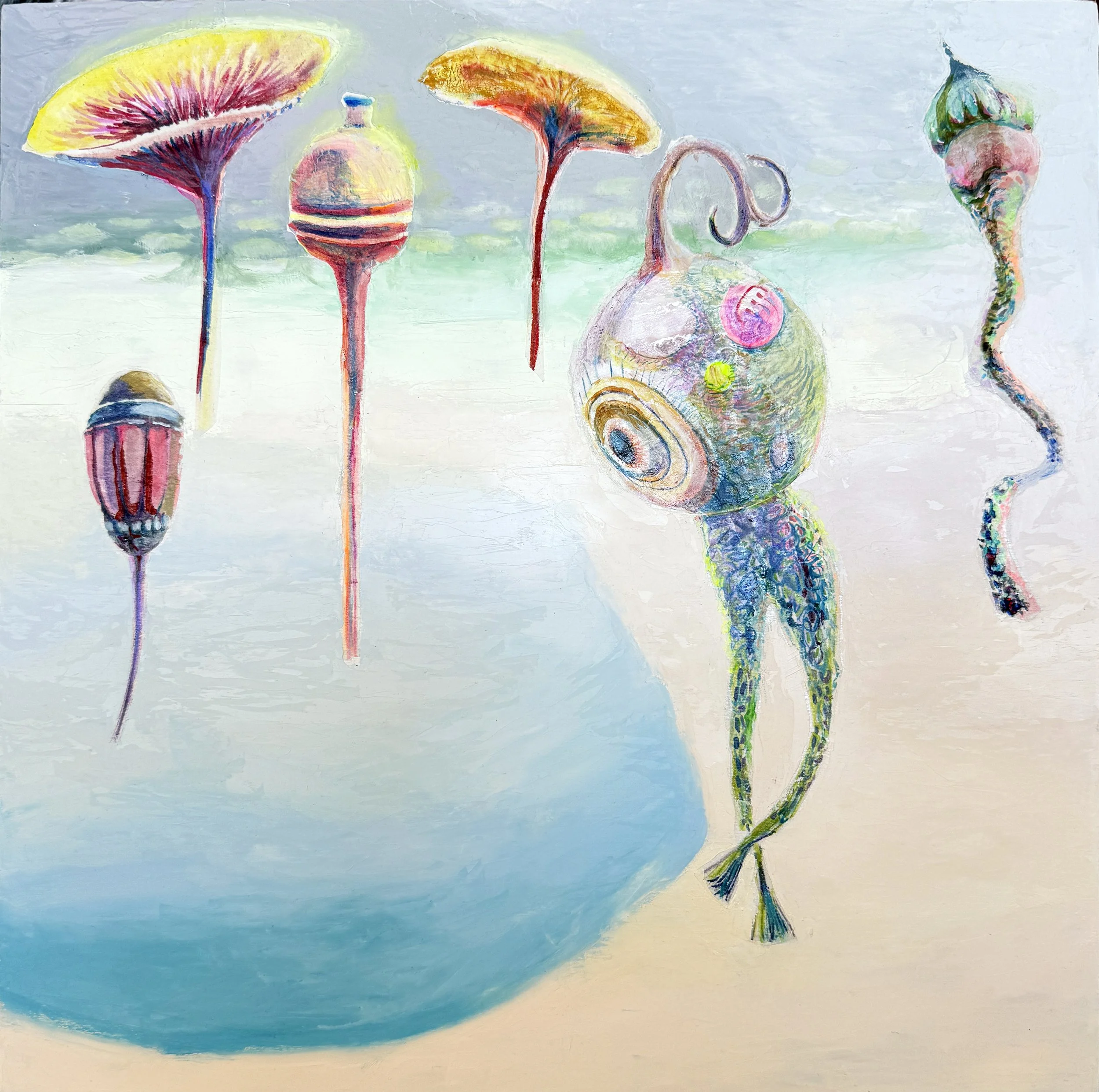 Self in Bloom, 2026, 12x 12 in, oil, ink, ricepaper on panel.JPG