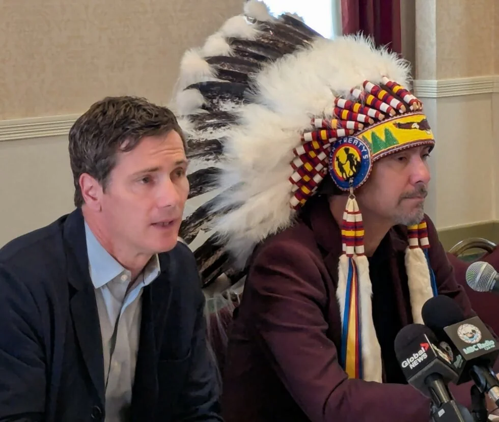 Tim Dickson with Chief Chaboyer of Cumberland House Cree Nation