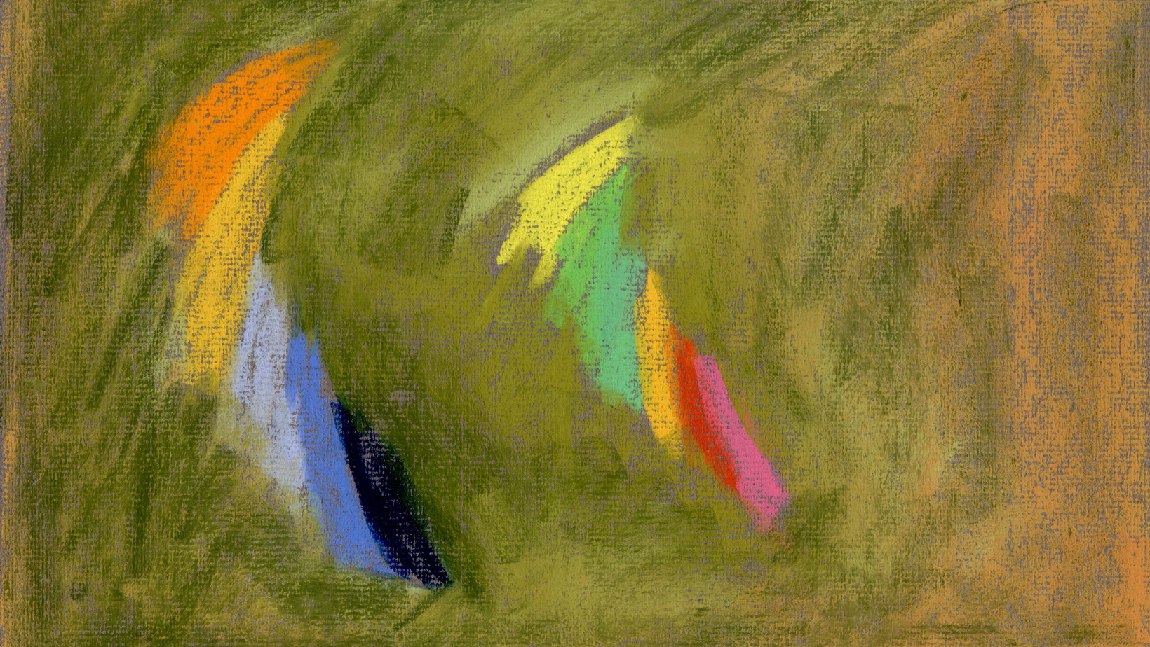 Abstract art with green background and colorful strokes