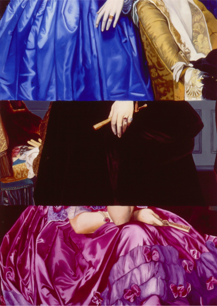 This is a painting I did in the 1990s. I was thinking of Barnett Newman's "Who is Afraid of Red, Yellow, and Blue" when I did it. The images are from Ingres. 