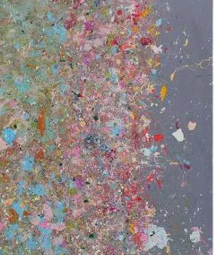 Somewhere in the back of my mind was a detail from a Damien Hirst painting of a shoreline. I did not want to make a Hirst painting. The detail simply gave me permission to imagine blunt units of color occurring against an atmospheric ground.