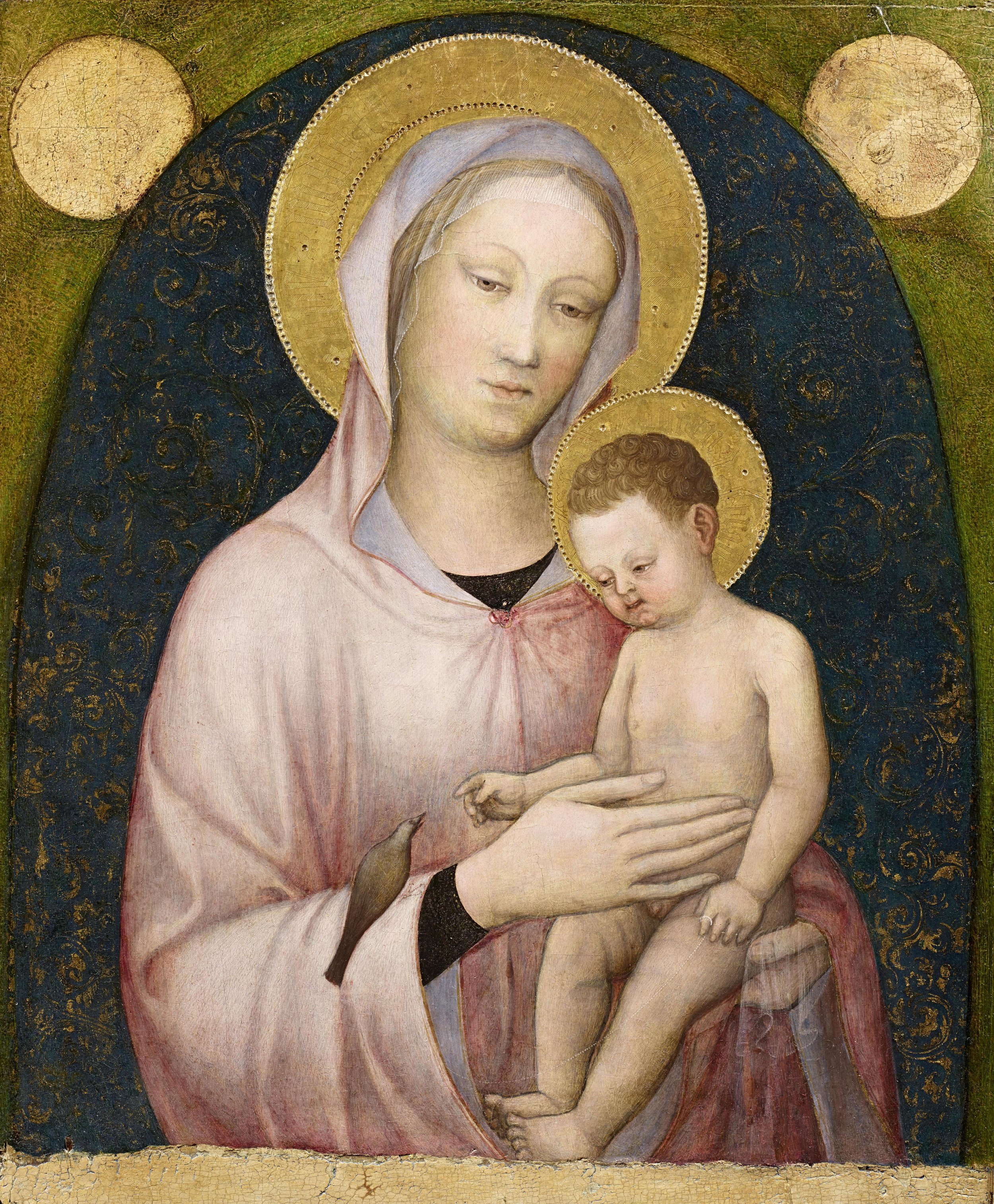 Jacopo Bellini’s Madonna and Child, showing the Virgin holding the infant Christ in a richly colored fifteenth-century devotional painting.