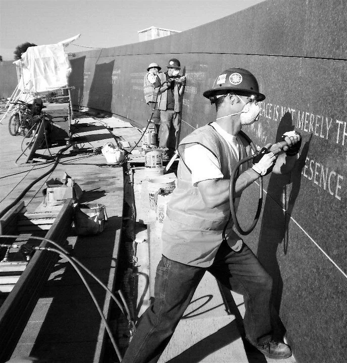 Nick Benson carving inscription for MLK Memorial in Washington D.C.