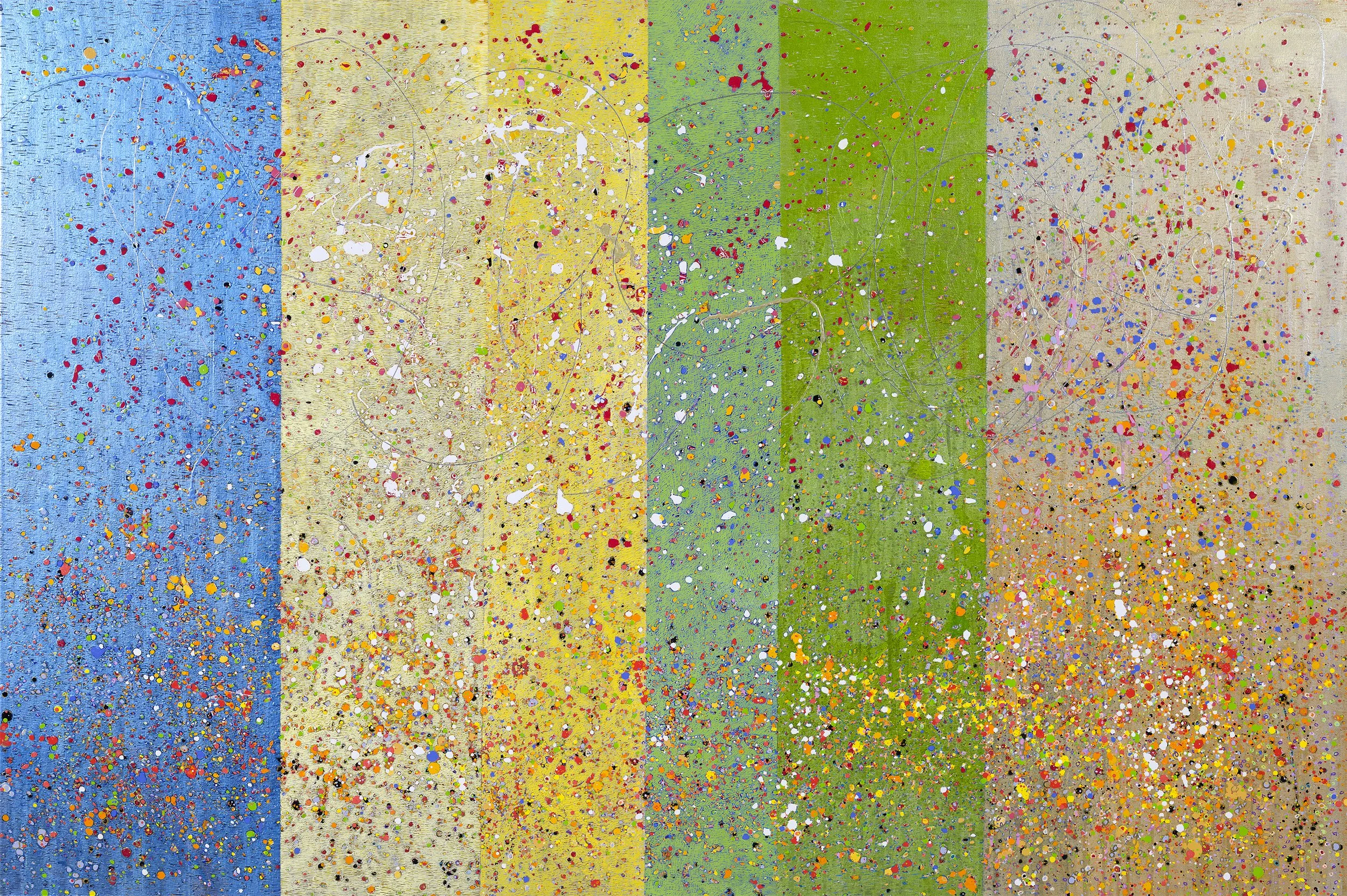 "Bright Air," 48 inches x 72 inches, oil paint and acrylic marker on canvas, © Leslie Parke 2026
