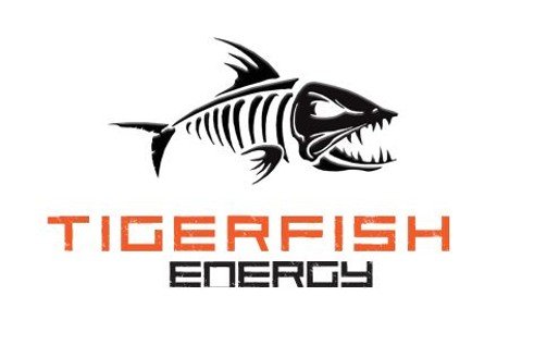 Logo of Tigerfish Energy featuring a stylized fish skeleton with sharp teeth.