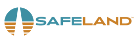 Safeland logo with blue and brown elements and text.