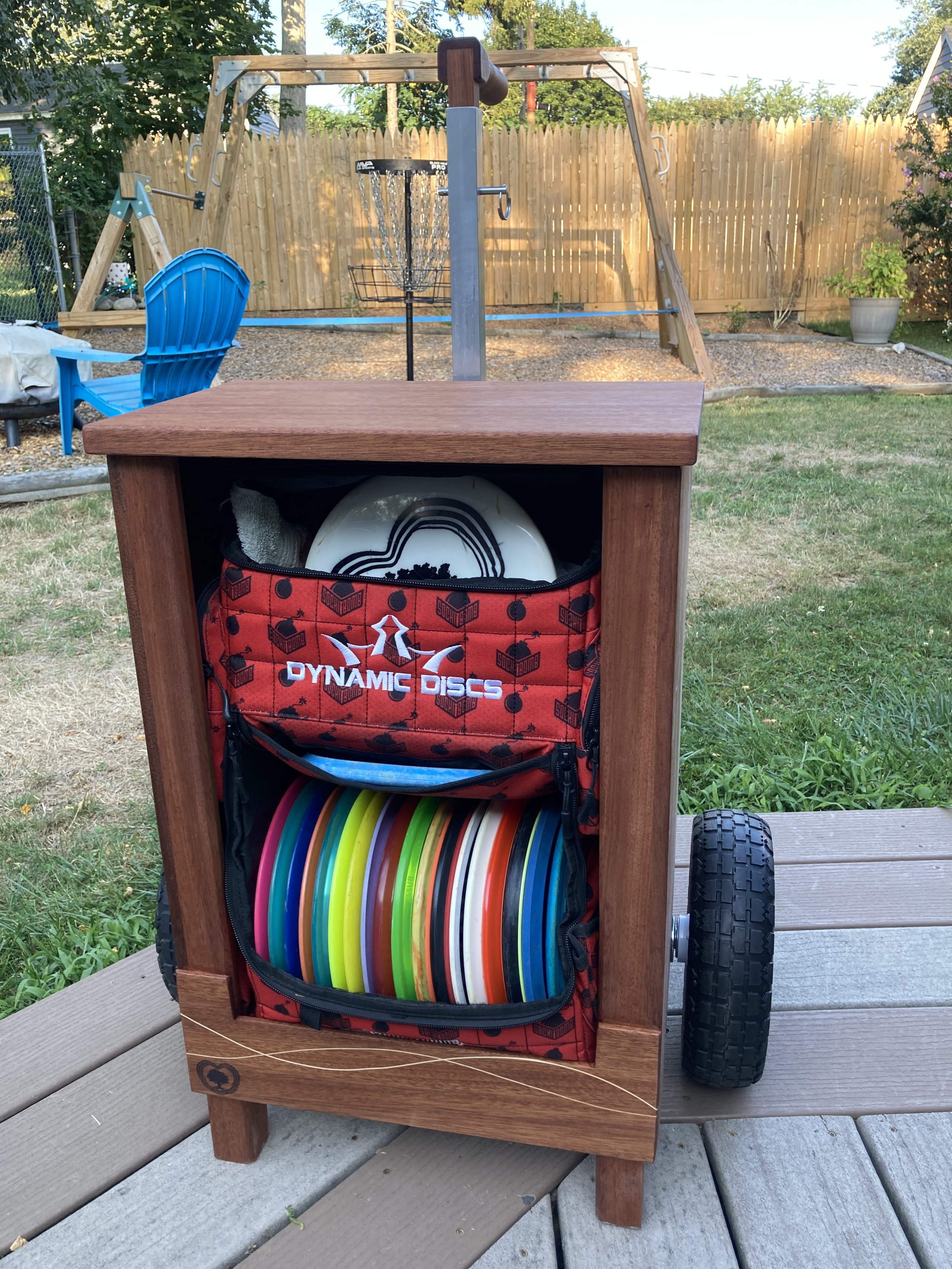 This is a disc golf cart I made for myself. Functional on the course and it looks great too.
