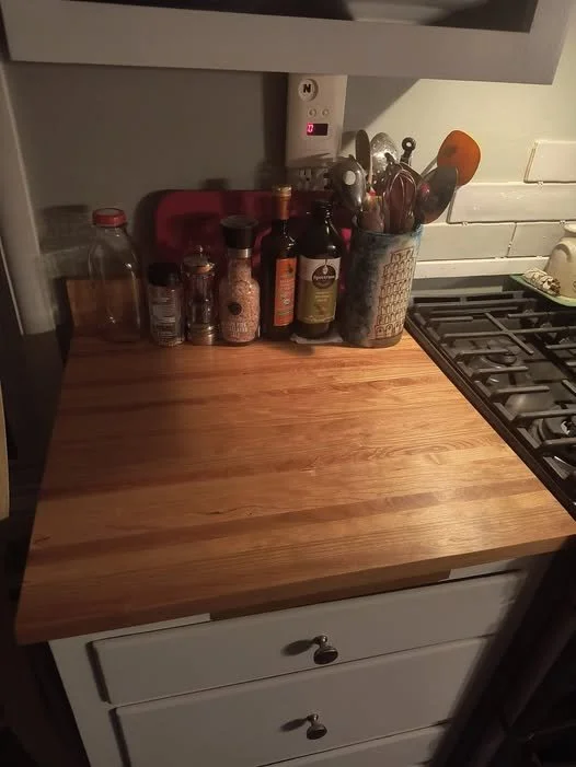 Custom cherry butcher block counter top for a kitchen remodel.