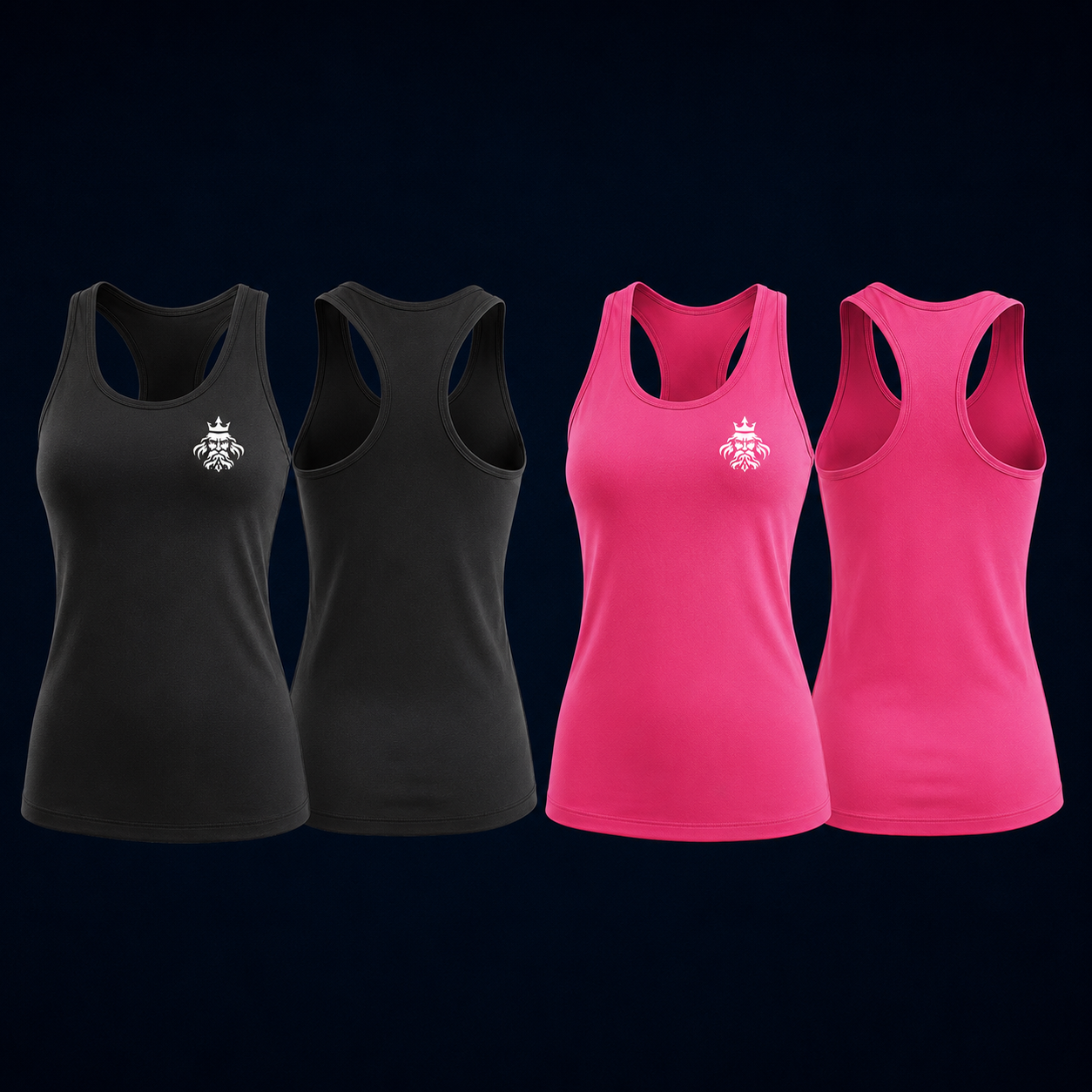Poseidon Performance women’s fitness tops in black and Candy Pink