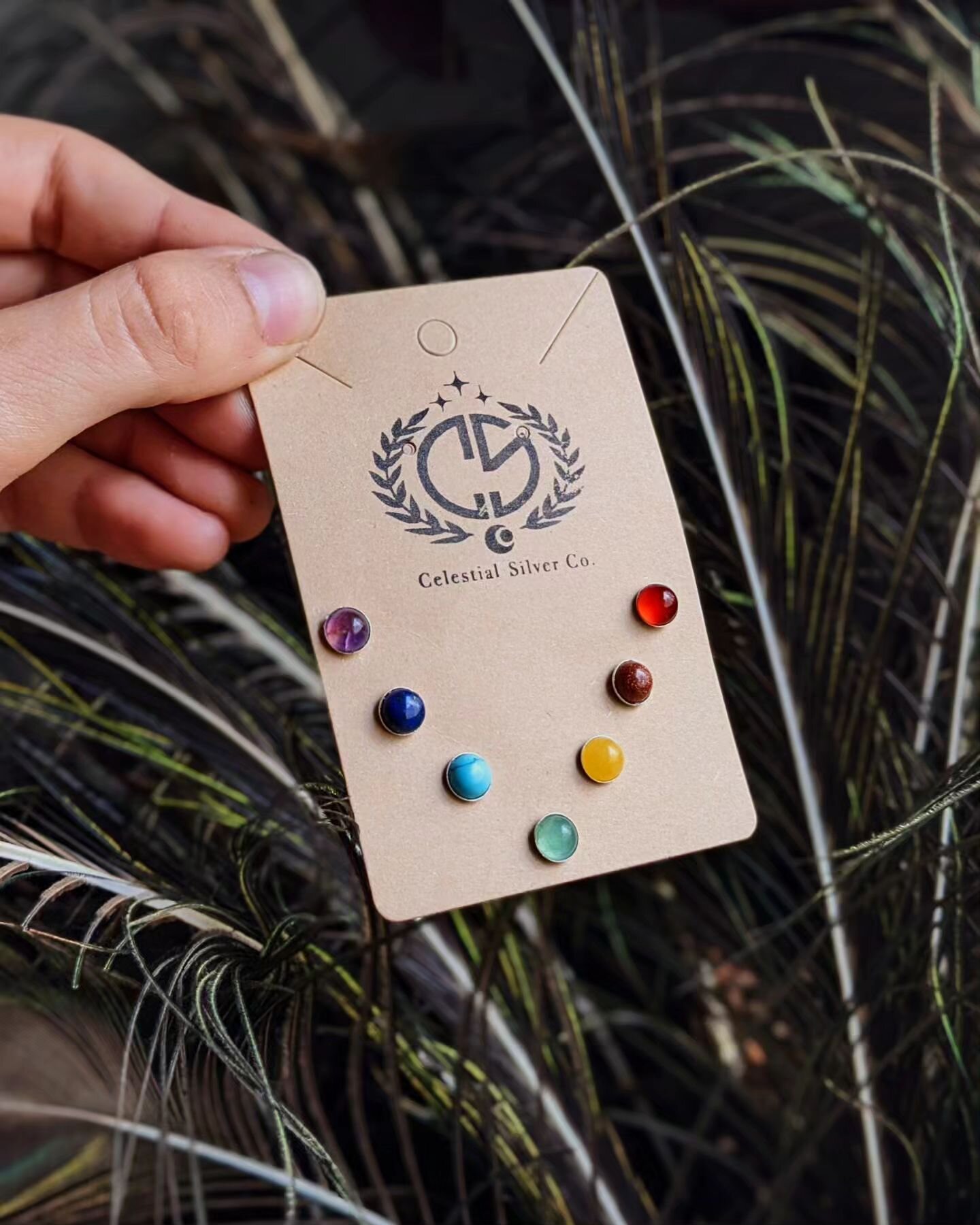 🔴🟠🟡🟢🔵🟣 New in the &quot;Align&quot; collection! Chakra Crystals (Amethyst, Lapis Lazuli, Turquoise Howlite, Green Aventurine, Golden Quartz, Red Goldstone, Carnelian) set in streamlined sterling silver. A mix-and-match set of seven single post 