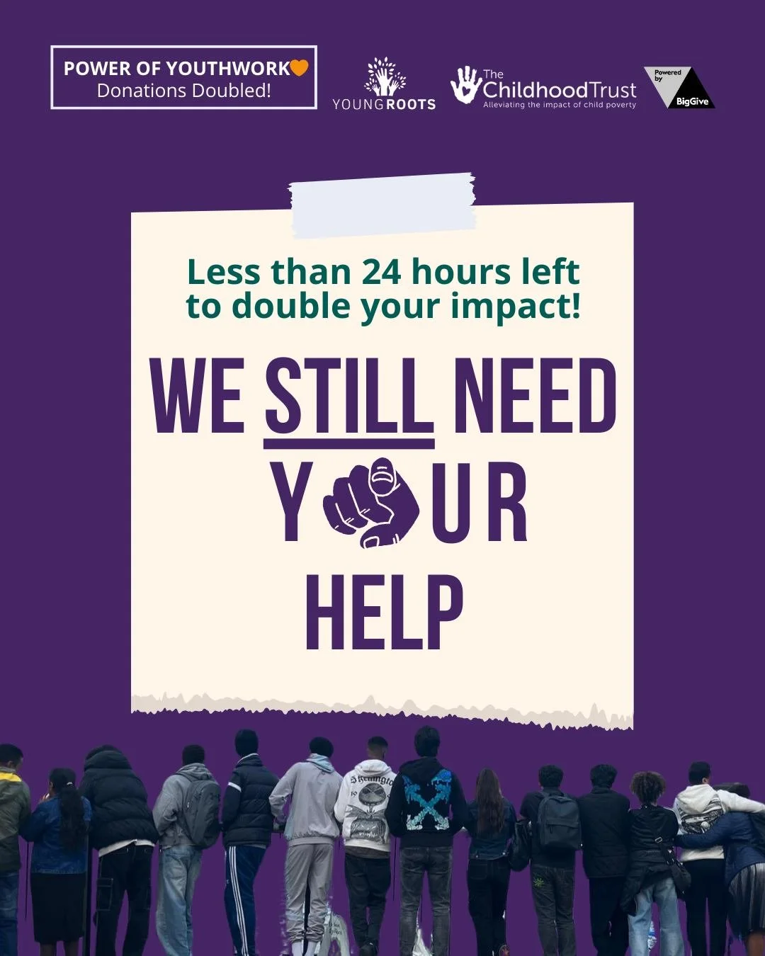 🚨 We have less than 24 hours left to reach our target!

So far, we&rsquo;ve raised &pound;3377 but we must hit &pound;5,000 by 12pm tomorrow so that The Childhood Trust and our Champion can double it to &pound;10,000.

For young refugees, the world 