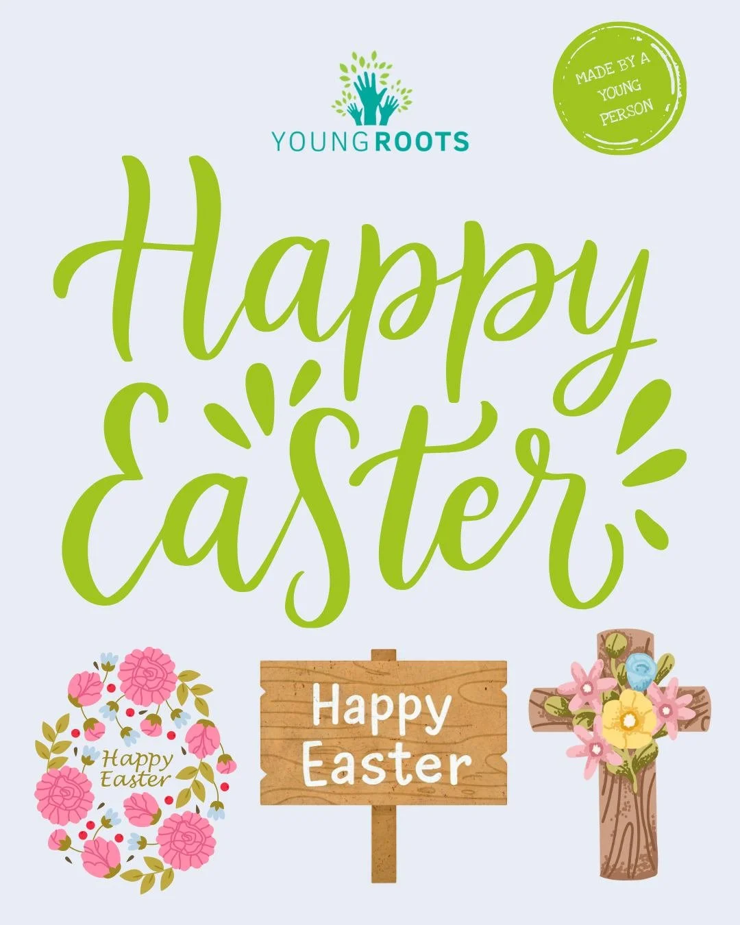 This artwork was created by one of our young volunteers, M, who wanted to share joy and celebration with our whole community today.

M told us how they celebrate Easter by spending time with family and eating injera &mdash; a reminder of how importan