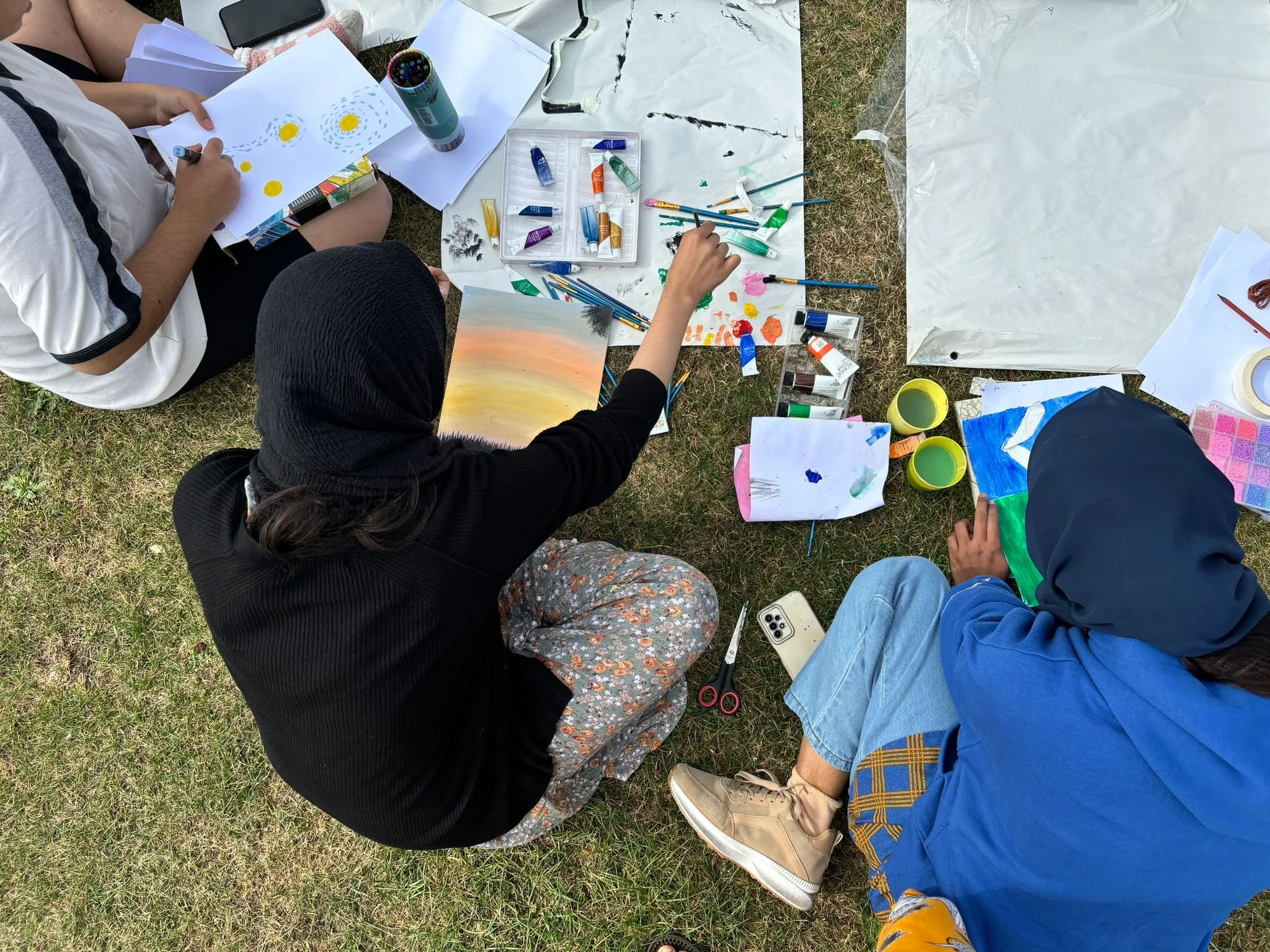 Young people doing art