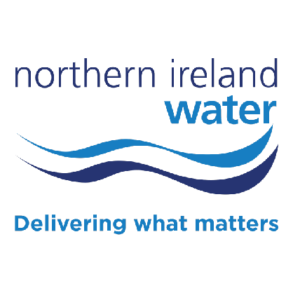 Logo for Northern Ireland Water with stylized water waves and the tagline "Delivering what matters."