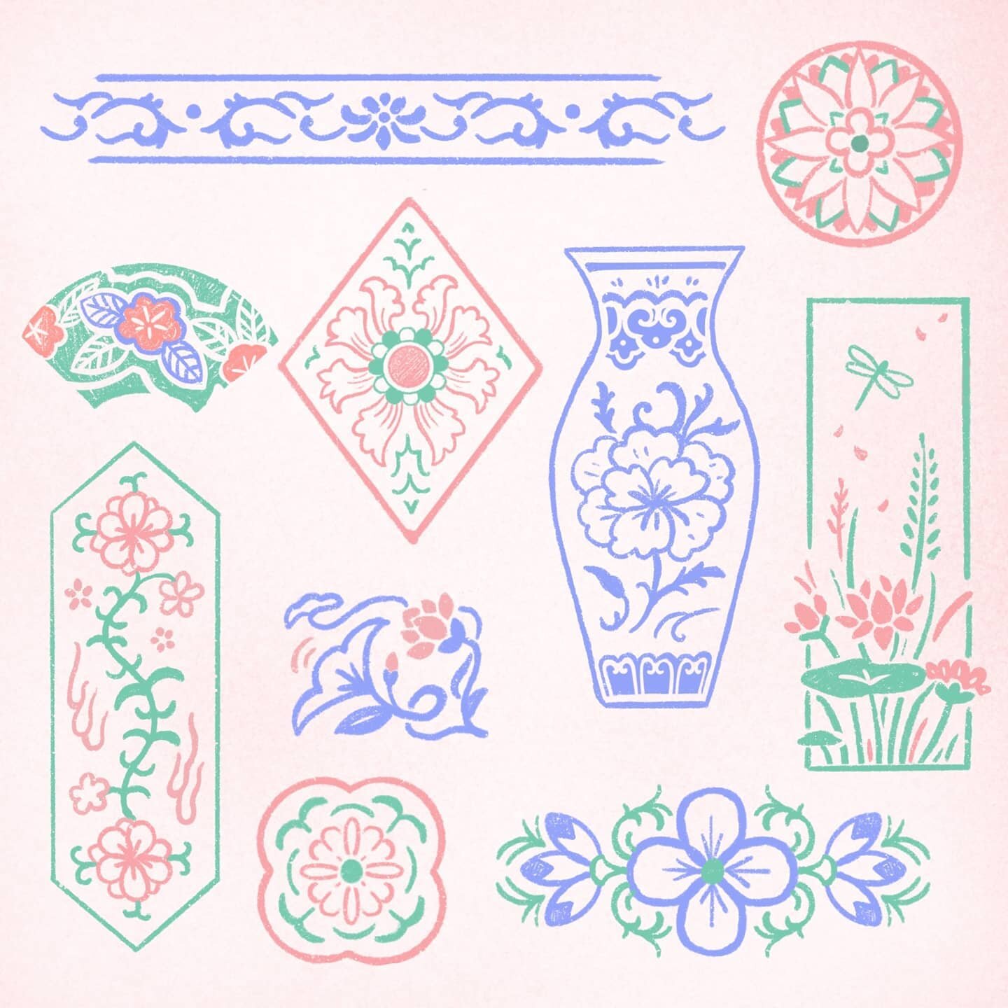 Some famille rose ornamental flash inspired by Qing dynasty vases and Qianlong period ceramics ⚘
I feel these pieces would be best tattooed at a slightly larger scale than my usual. I'm loving the idea of wraps, sternums, neck/back... 
Also a shoutou