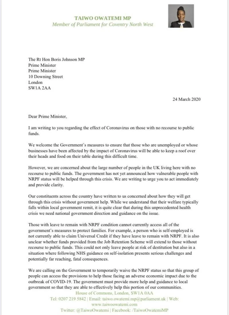 Barry cosigns letter urging Government to remove ‘no recourse to