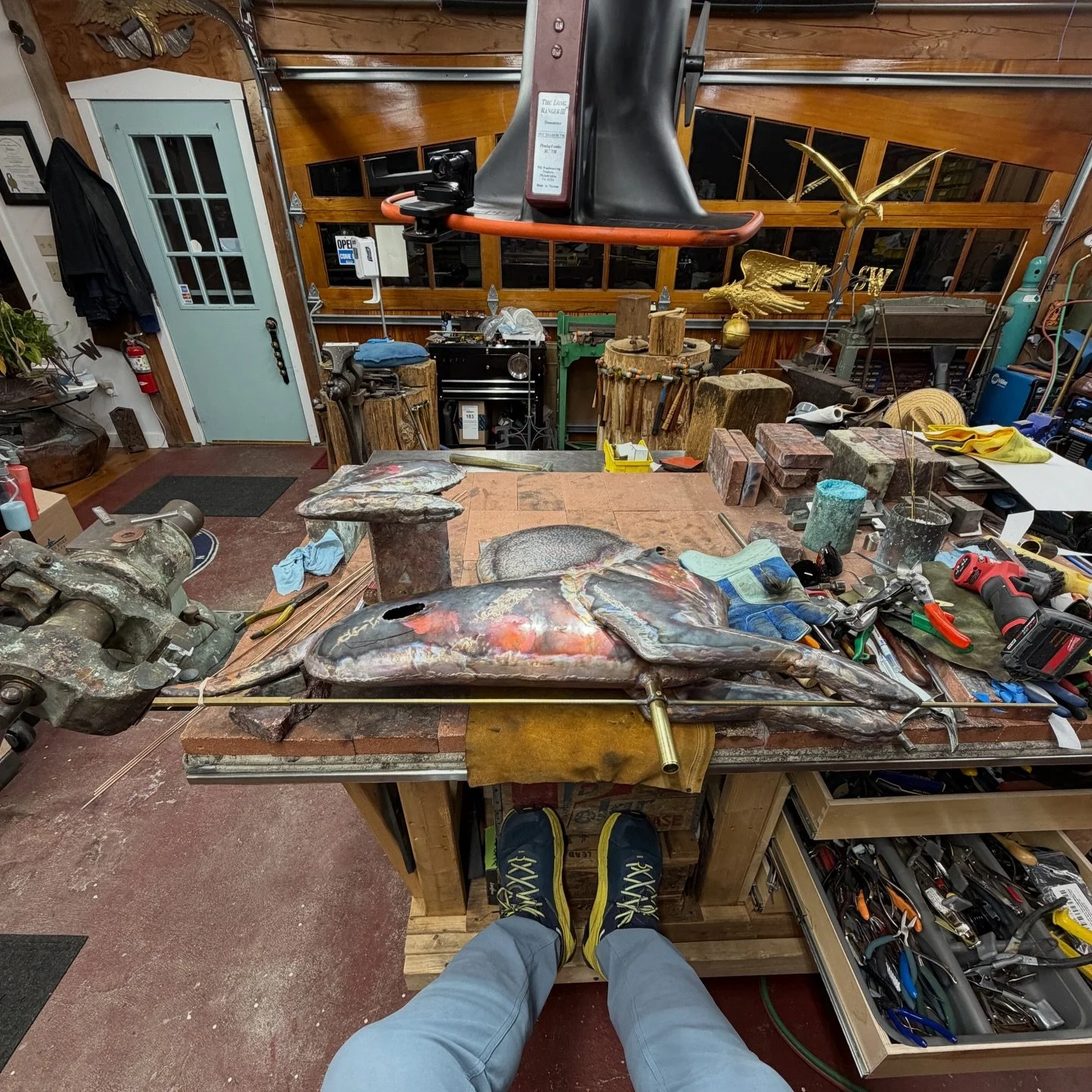 &ldquo;Herbert&rdquo; on the bench&hellip; #onthebench #brazing #artiststudio #customweathervane #marthasvineyard @tuckandholand