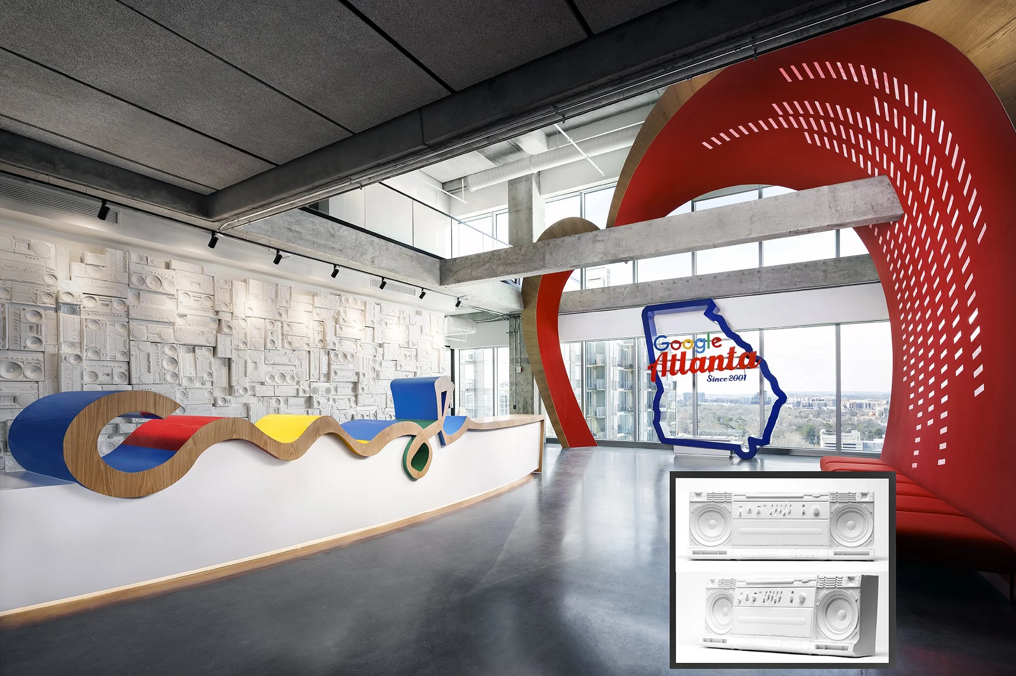 Boombox Assemblage Sculpture Google Headquarters Reception, Atlanta GA