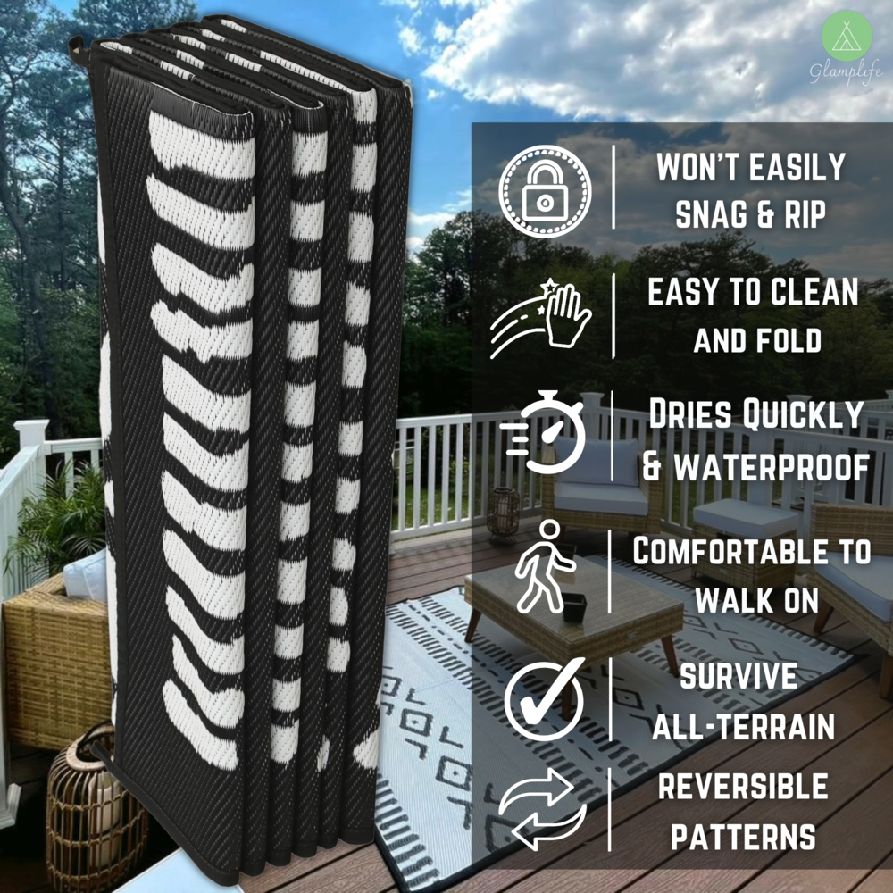 5'x8' Outdoor Rug for Patio, Reversible Plastic Waterproof RV Rugs