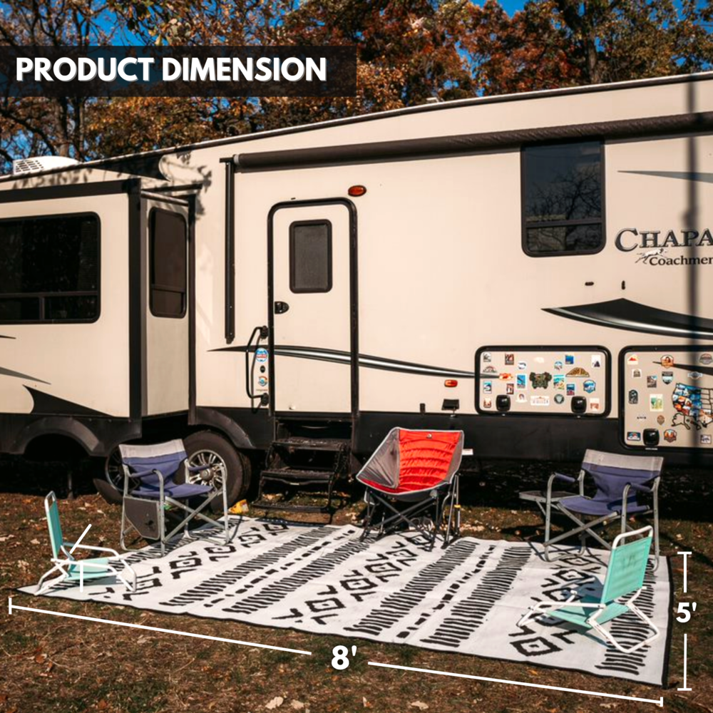 Glamplife 5x8 Outdoor Rug - Waterproof rv mat - Camping mat for Outside  Your RV - Boho Outdoor Rug - tan and Black Rug