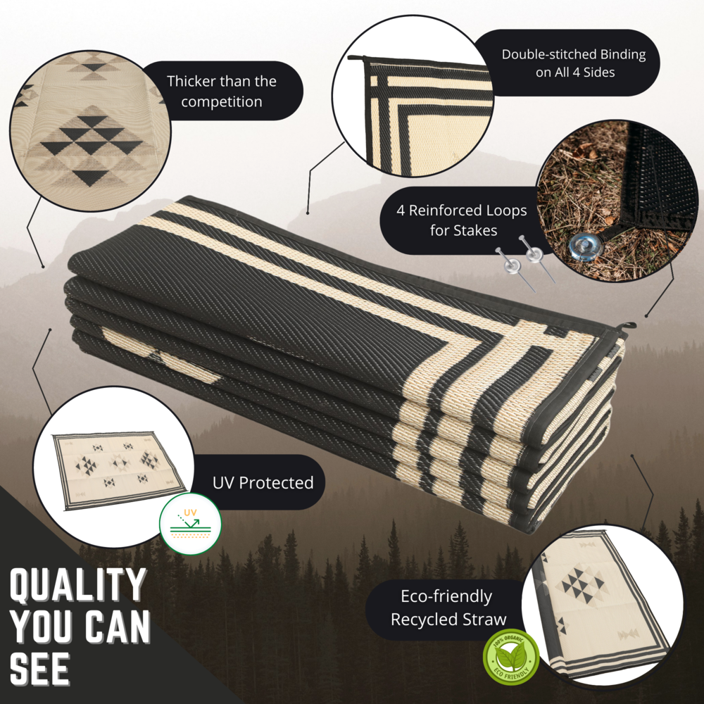 8'x16' Black and White Tribal Glamp Mat for RVs and Camping - XL camping  rug — Glamplife