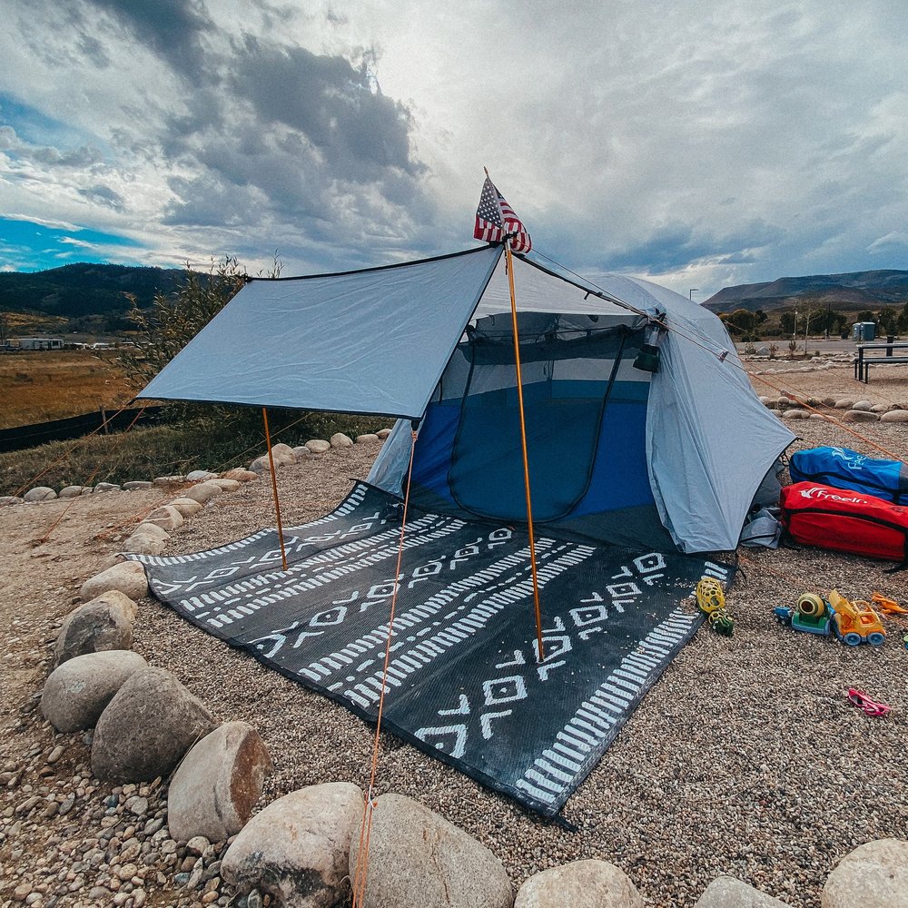Stylish Camping L158111WL 8-feet by 11-feet LED Illuminated Patio Mat -  Outdoor Patio Black/White RV Camping Mat