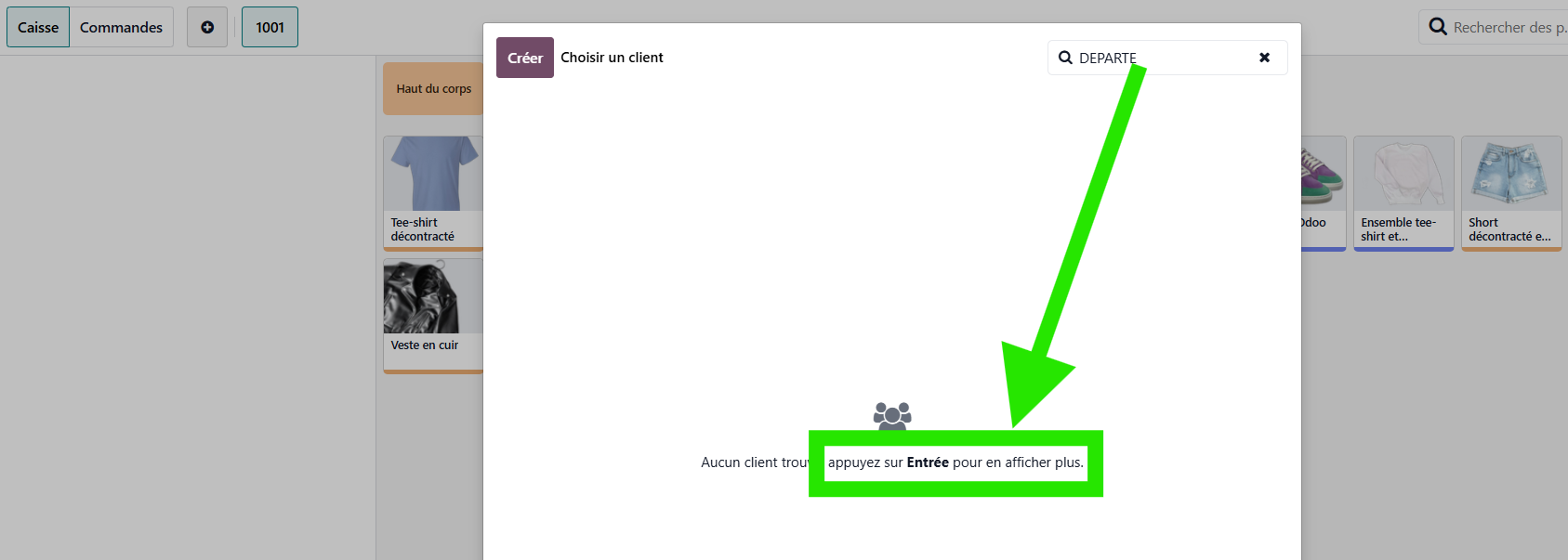 recherche d'un client dans le point de vente Odoo