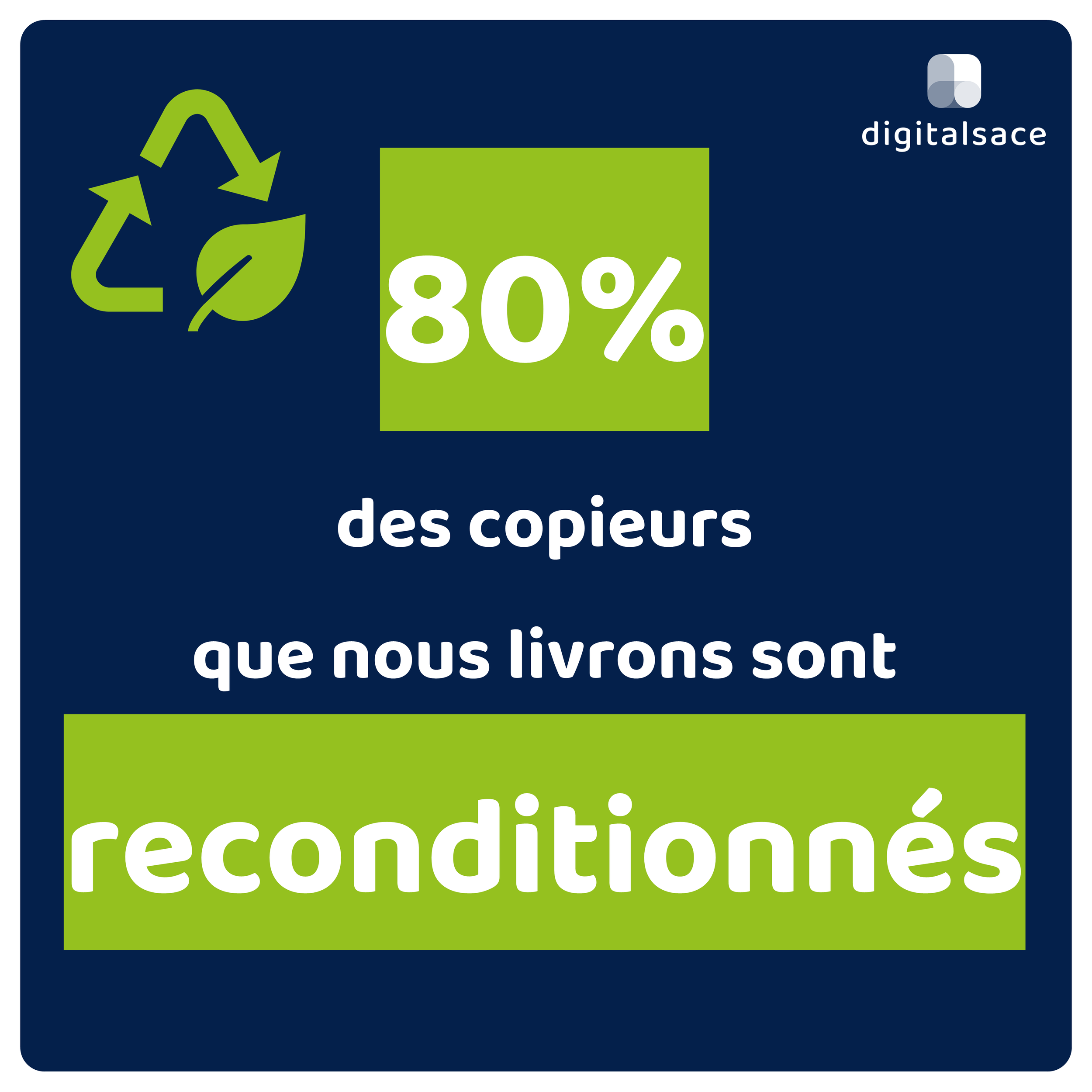 80% des clients copieur de digitalsace utilisent un photocopieur reconditionné par nos soins, garanti 5 ans