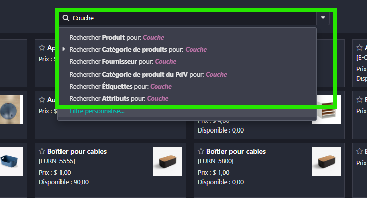 choisir dans quel champ chercher dans Odoo